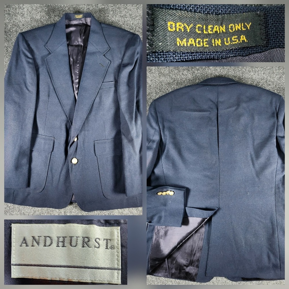 VTG Andhurst Blazer Men's 42S‎ Sport Coat Navy Gold Button Made USA Classic